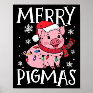 Póster Merry Pigmas Graciosos Navidades de Cerdo Santa Pi