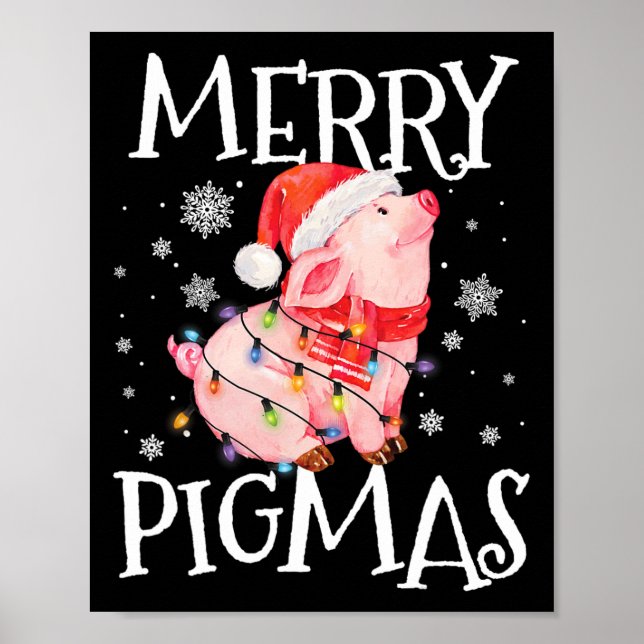 Póster Merry Pigmas Navidades divertidos de cerdo alumbra (Frente)