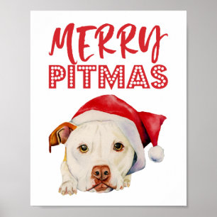 Póster Merry Pitmas Navidades de perros de Santa Pitbul