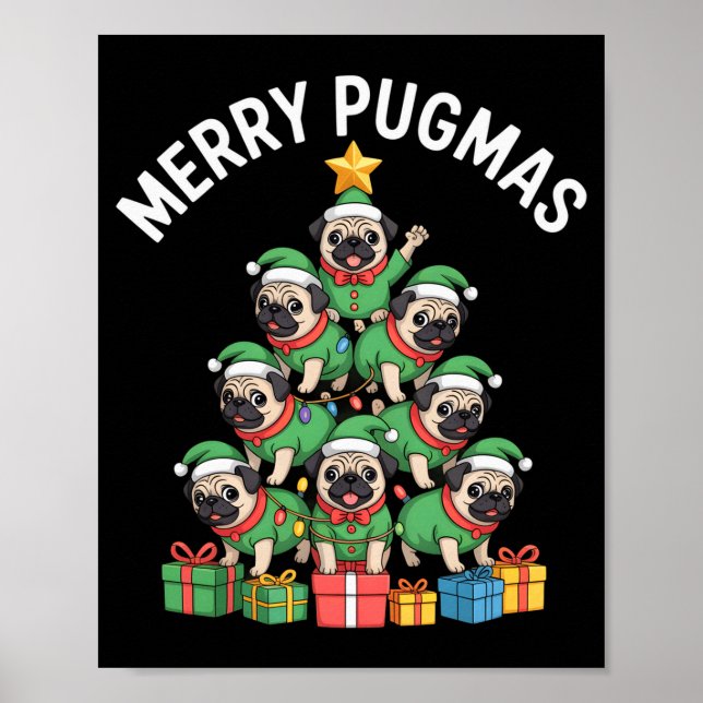 Póster Merry Pugmas Funny Pug Christmas Tree Holiday Long (Frente)
