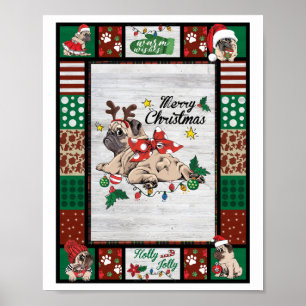 Póster Merry Pugmas Navidad Navidades Pug Fiesta Lover