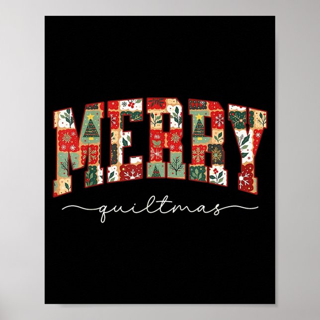 Póster Merry Quiltmas Patchwork Quilters Knitting Sewing  (Frente)