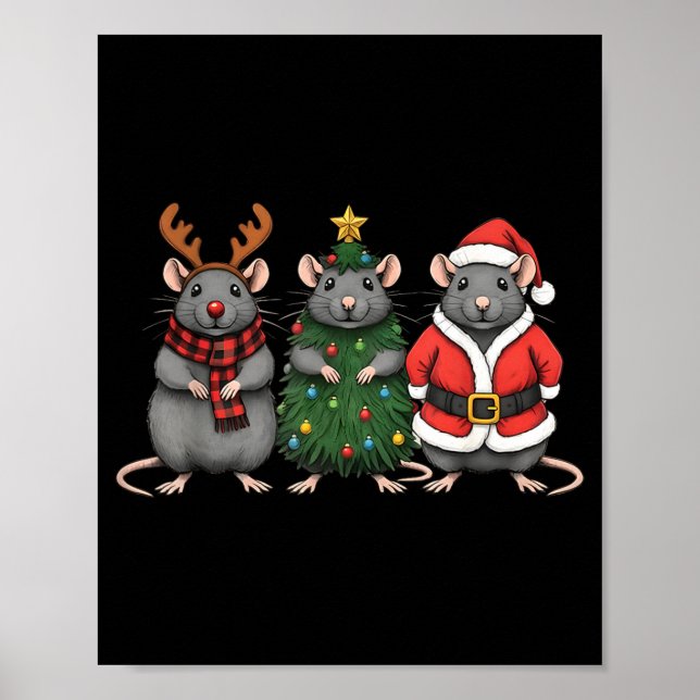 Póster Merry Ratmas Christmas Santa Rat Mouse Lover Anima (Frente)