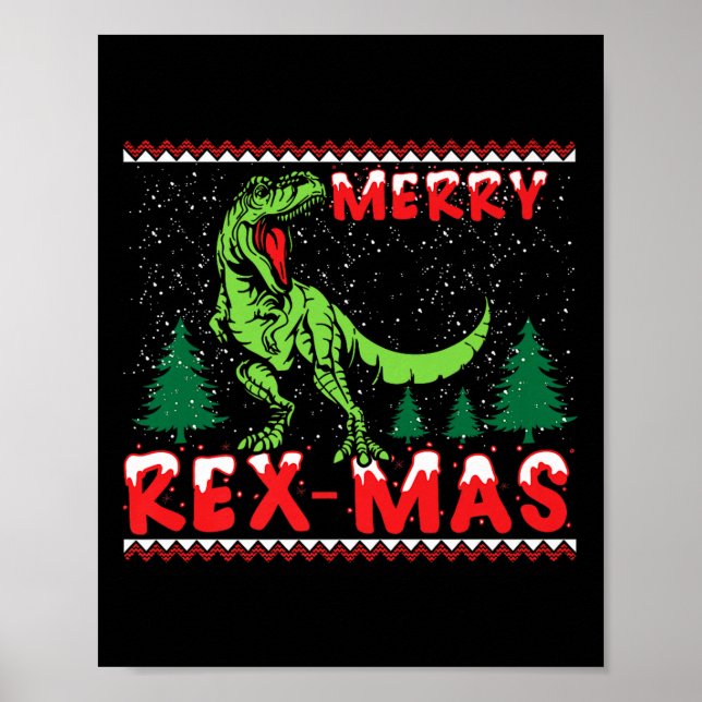Póster Merry Rex-mas T-rex Dinosaur Premium  (Frente)
