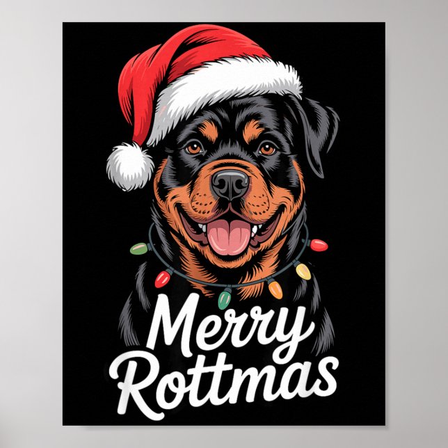 Póster Merry Rottmas Rottweiler Holiday Humor Dog Lovers  (Frente)
