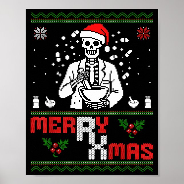 Póster Merry Rx Mas Skeleton Pharmacist Pharmacy Tech Ugl (Frente)