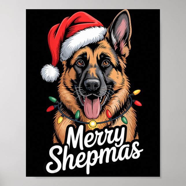 Póster Merry Shepmas German Shepherd Christmas Lights Hum (Frente)