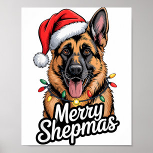 Póster Merry Shepmas Pastor Alemán Luces de Navidad Hum