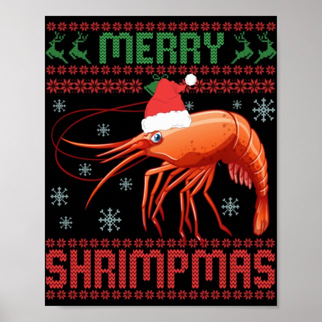 Póster Merry Shrimpmas Funny Shrimp Ugly Christmas Sweate (Frente)