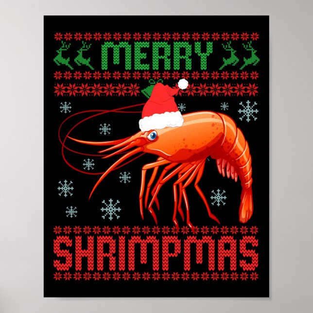 Póster Merry Shrimpmas Funny Shrimp Ugly Christmas Sweate (Frente)