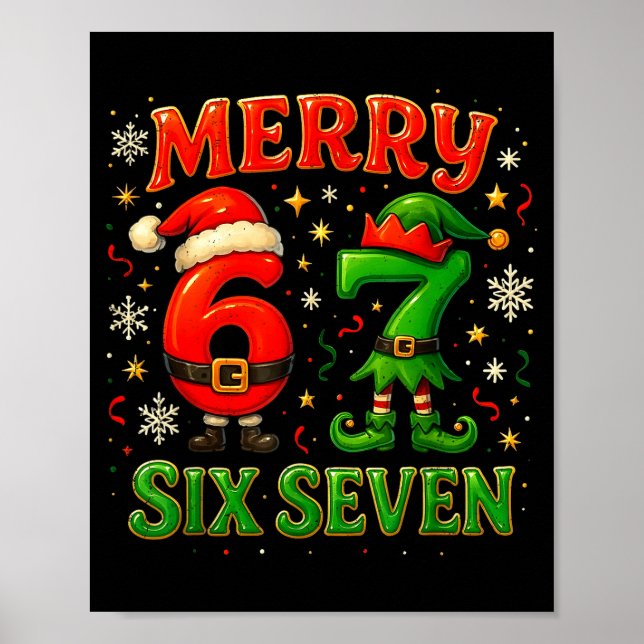Póster Merry Six Seven Funny Meme 67 Christmas Couple Des (Frente)