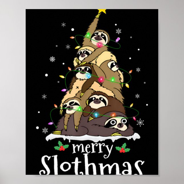 Póster Merry Slothmas Cute Xmas Sloth Santa Hat Christmas (Frente)