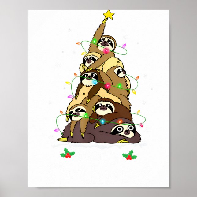 Póster Merry Slothmas Cute Xmas Sloth Santa Hat Christmas (Frente)