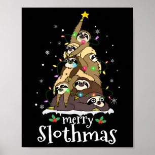 Póster Merry Slothmas Cute Xmas Sloth Santa Hat Navidades