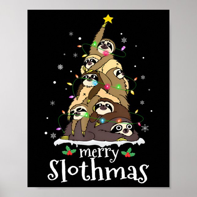 Póster Merry Slothmas Cute Xmas Sloth Santa Hat Navidades (Frente)
