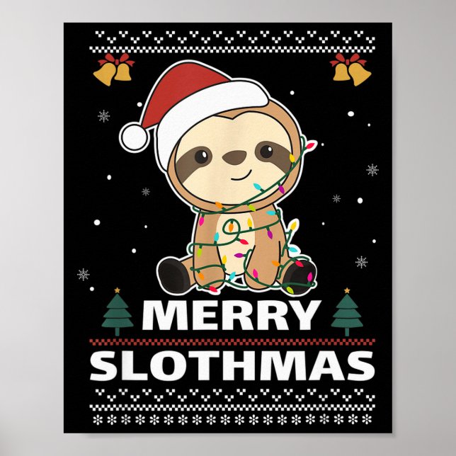 Póster Merry Slothmas Funny Sloth Christmas Pun  (Frente)