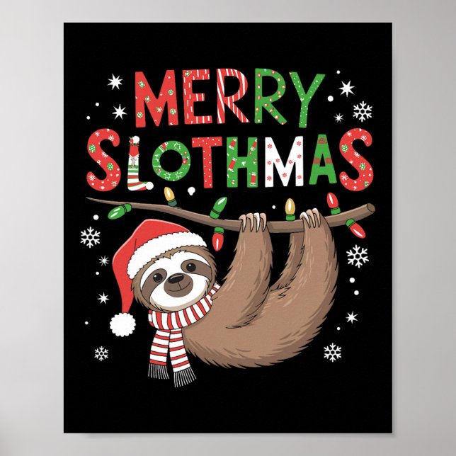 Póster Merry Slothmas Santa Hat Pajamas Sloth Lover Chica (Frente)