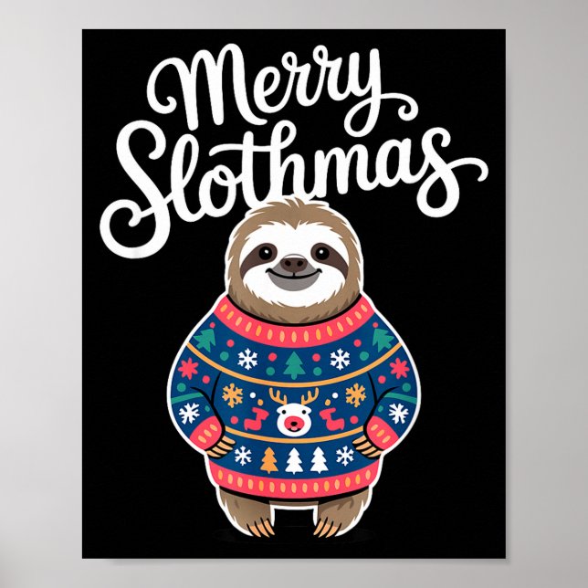 Póster Merry Slothmas Sweater Funny Sloth Christmas Pajam (Frente)