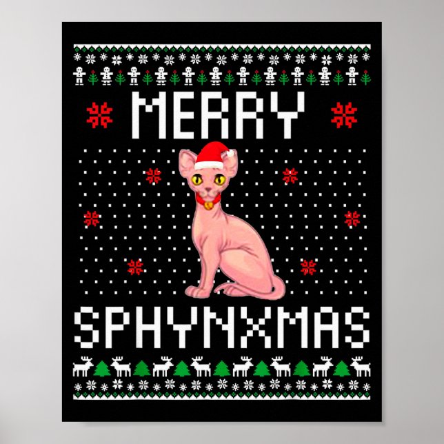 Póster Merry Sphynxmas Sphynx Cat Lover Christmas Ugly Me (Frente)