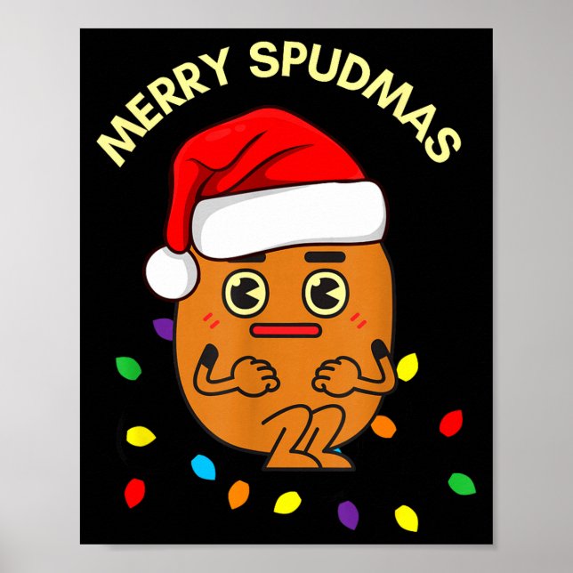 Póster Merry Spudmas Funny Tato Santa Holiday Lights Chri (Frente)