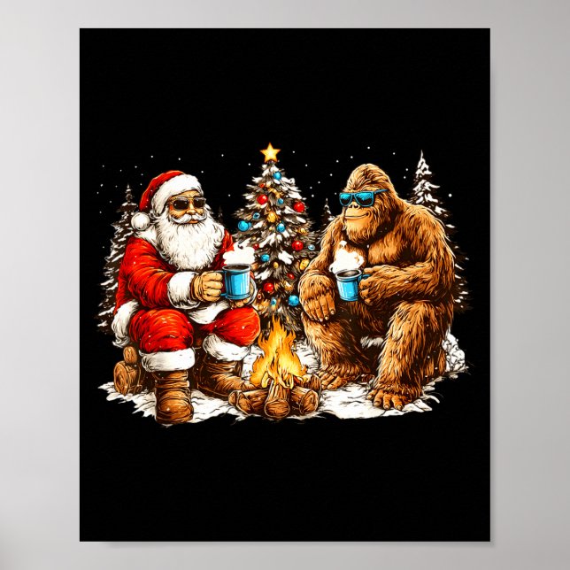 Póster Merry Squatchmas Santa Bigfoot Campfire Mens Boys  (Frente)