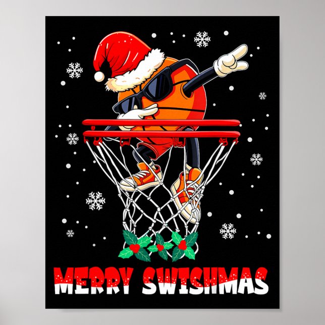 Póster Merry Swishmas Basketball Funny Dabbing Basketball (Frente)