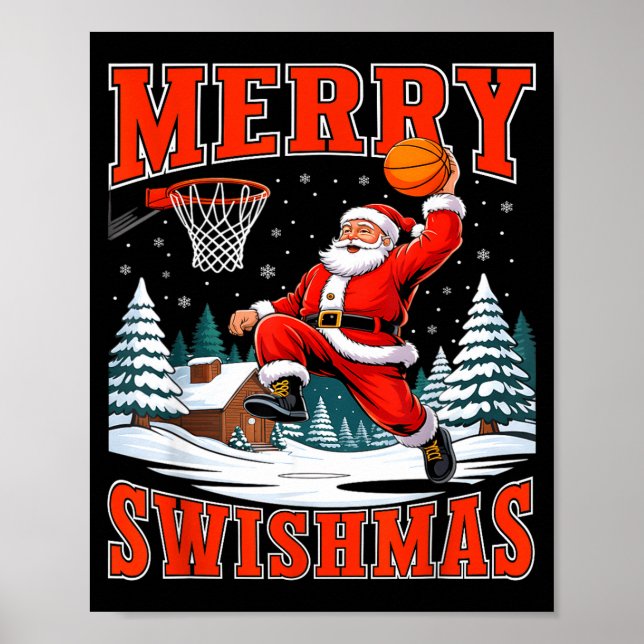 Póster Merry Swishmas Santa Playing Basketball Christmas  (Frente)