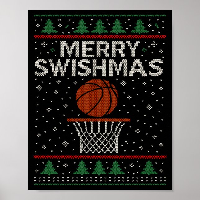 Póster Merry Swishmas Ugly Christmas Sweater Basketball J (Frente)