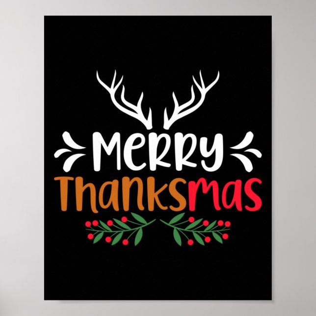 Póster Merry Thanksmas Christmas Thanksgiving Turkey Sant (Frente)