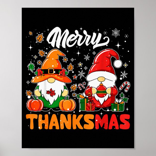Póster Merry Thanksmas Funny Fall Thanksgiving Santa Gnom (Frente)