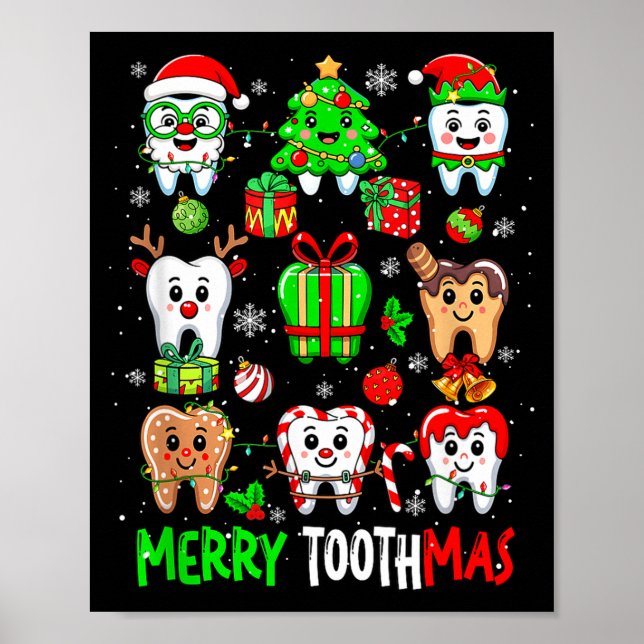 Póster Merry Toothmas Teeth Collection Santa Reindeer Xma (Frente)