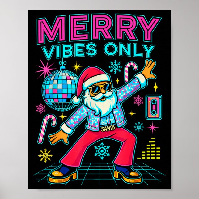 Póster Merry Vibes Only Santa Christmas Disco Retro 70s 8 (Frente)