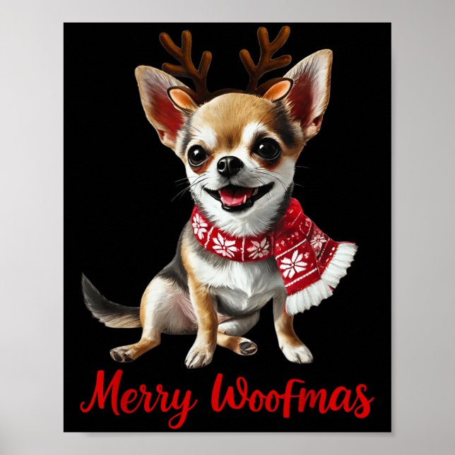 Póster Merry Woofmas Chihuahua Dog Meme In Reindeer Antle (Frente)