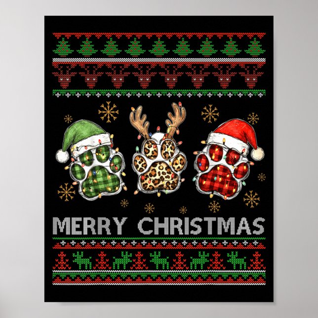 Póster Merry Woofmas Christmas Dog Paws Leopard Ugly Swea (Frente)