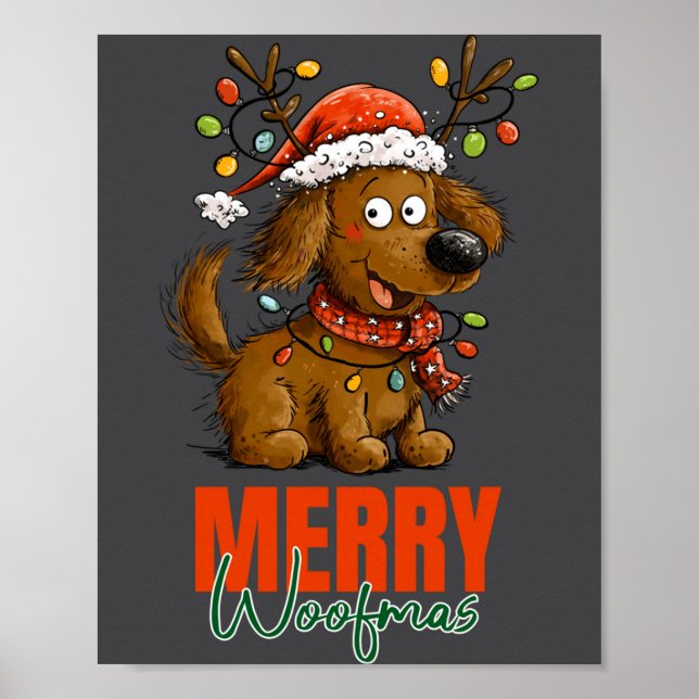 Póster Merry Woofmas Dog Cute Christmas Lights Puppy Long (Frente)