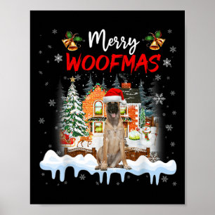 Póster Merry Woofmas Pastor Belga Pastor de Árbol de Navi