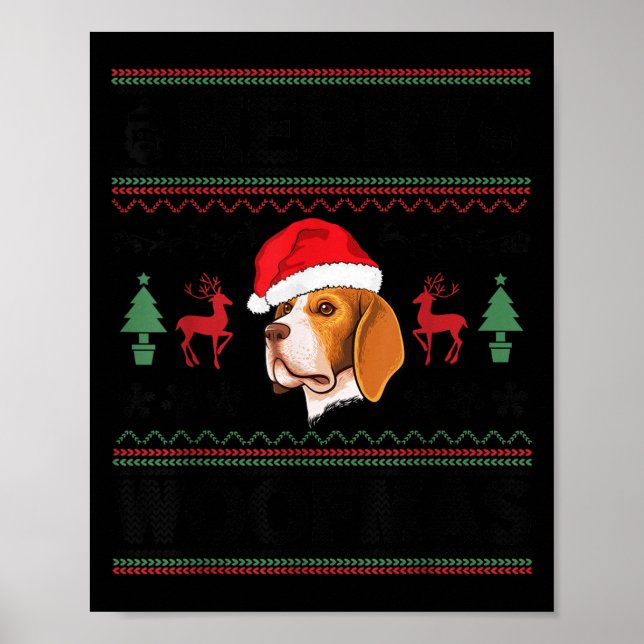 Póster Merry Woofmas Ugly Christmas Beagle Xmas Party  (Frente)