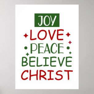 Póster Merry Xmas Joy Love Peace Believe