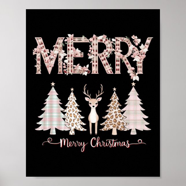 Póster Merry Xmas Leopardo Cheetah Buffalo Rosa Plaid Chr (Frente)