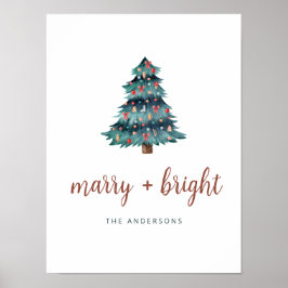 Póster Merry y Bright | Boho Christmas Tree and Script