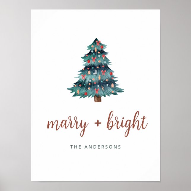 Póster Merry y Bright | Boho Christmas Tree and Script (Frente)