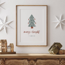 Póster Merry y Bright | Boho Christmas Tree and Script
