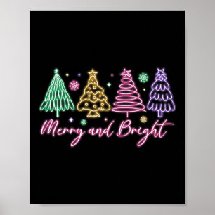 Póster Merry Y Bright Christmas Tree Merry Xmas Chica Wo