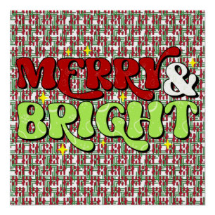 Póster Merry y Bright - Navidades retro Felices Fiestas