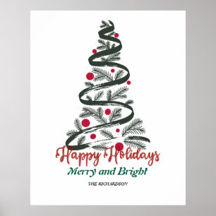 Póster Merry y Bright Tipografía festiva del árbol de N