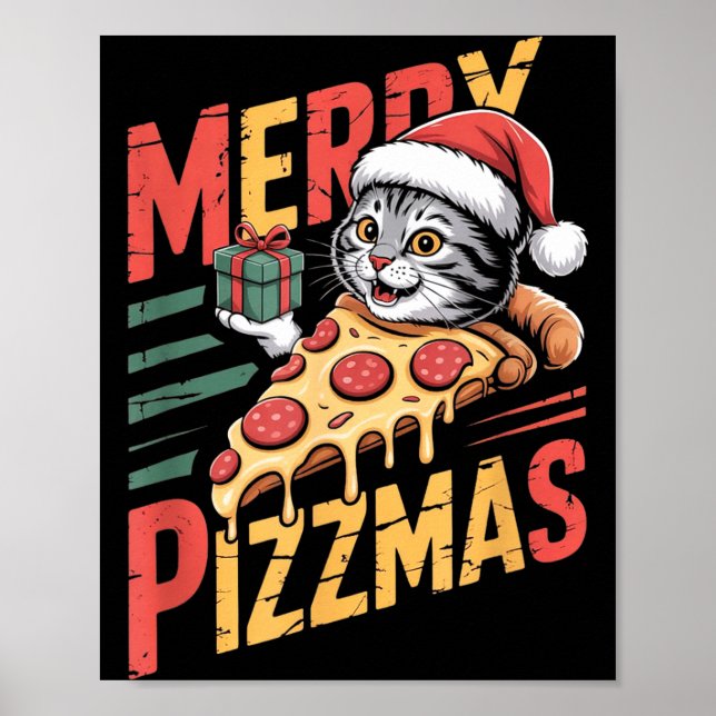 Póster Merry Zzmas Christmas Cat Funny Zza Lover Xmas Cat (Frente)