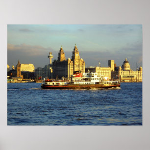 Póster Mersey Ferry con Liverpool Waterfront
