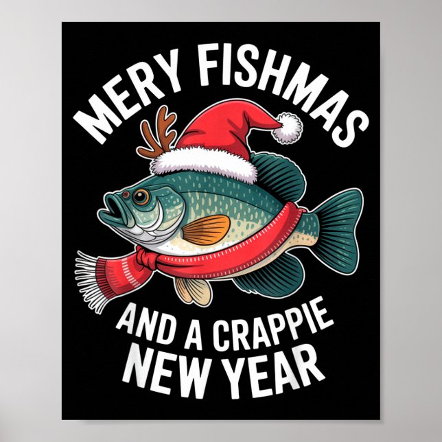 Póster Mery Fishmas And A Crape New Year Funny Fishing Ch (Frente)