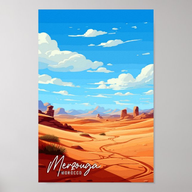 Póster Merzouga Marruecos ilustracion de viaje vintage de (Frente)