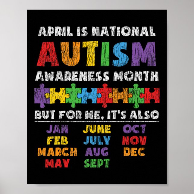 Póster Mes de conciencia del autismo nacional, niños auti (Frente)